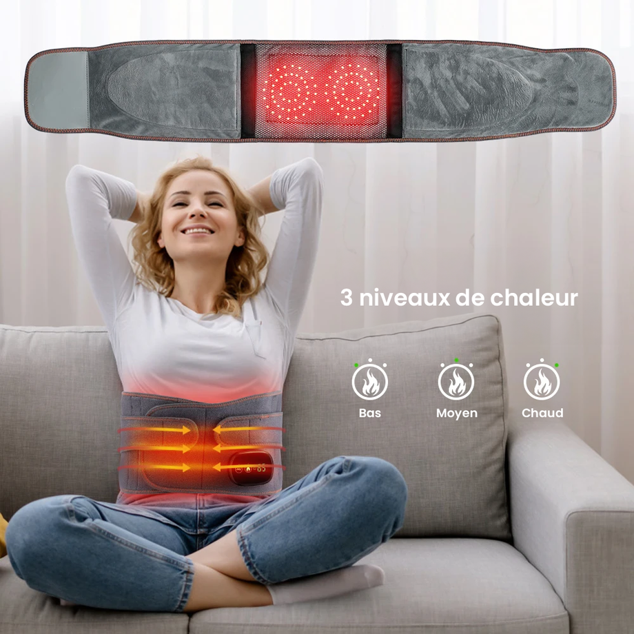 Ceinture Chauffante De Massage Lombaire – USB, 3 Vitesses Chaleur + 3 Vibrations – Pour Dos, Ventre, Règles Douloureuses